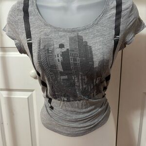 Divided Gray Graphic Fitted Tee